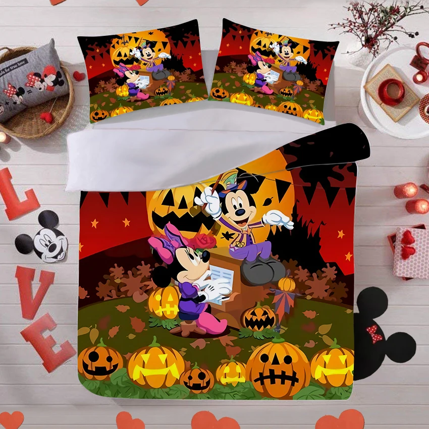 

Disney Cartoon Mickey Minnie Halloween Design Bedding Set Duvet Cover Pillowcase Holiday Children Bedroom Decor Home Textile