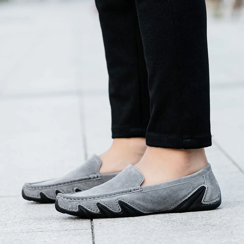 Men's Loafers slip on Comfortable Flat Shoes Men Breathable fashion Soft cow suede Leather Driving Moccasins Sneakers | Обувь