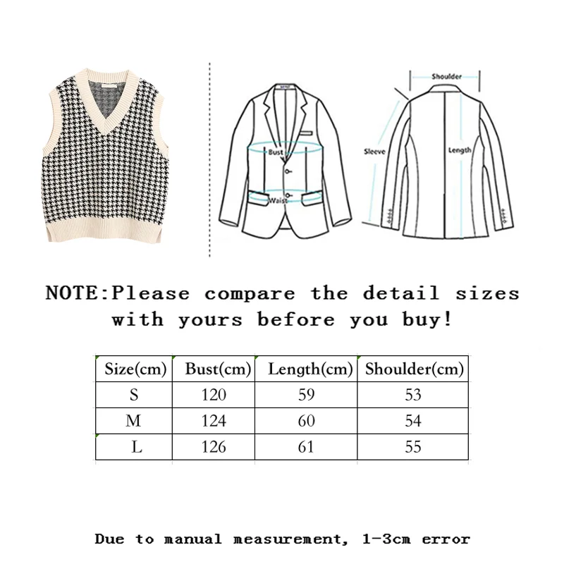 

2021 Black White Plaid Sweater Vest Women Knitted Pullovers Loose Vintage Female Waistcoat Chic Loose Sweater Tops