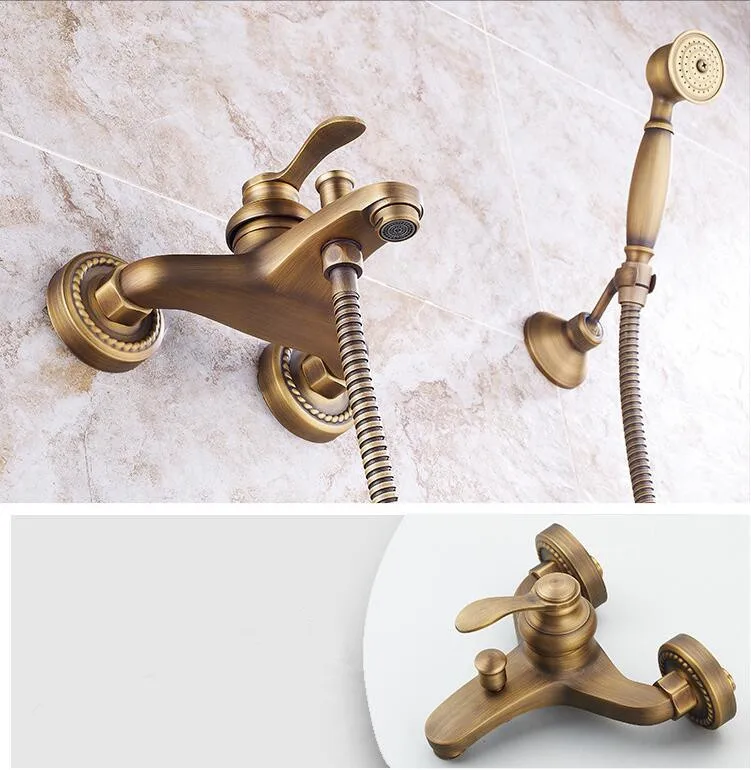 Смесители для ванны настенный античный душевой кран Набор Твердый латунный