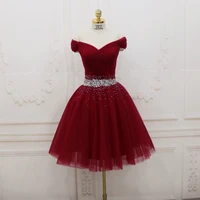 sparkling beads sequins short bridesmaid dresses dark red party dress lace up back wedding party gowns