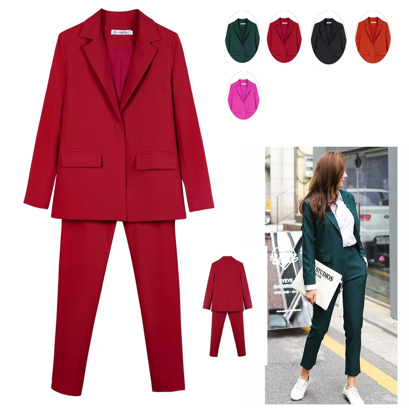 

Work Pant Suits OL 2 Piece Set For Women Business Interview Suit Set Uniform Smil Blazer And Pencil Pant Office Lady Suit