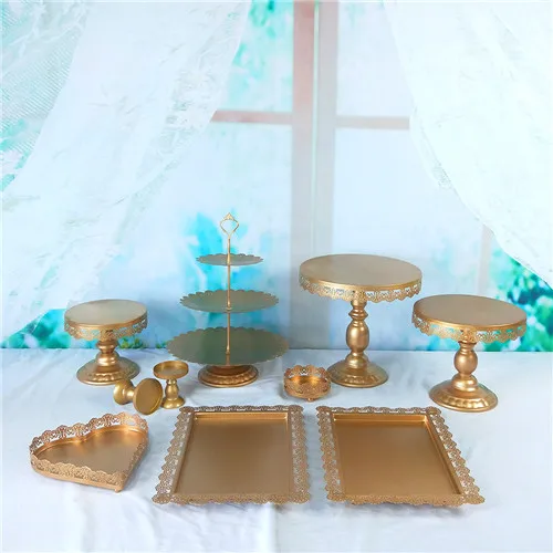 gold 10pcs 5-18 шт Золотая подставка для торта круглые подставки для кексов металлическая подставка для десерта с подвесками и бусинами, золото - Цвет: gold 10pcs