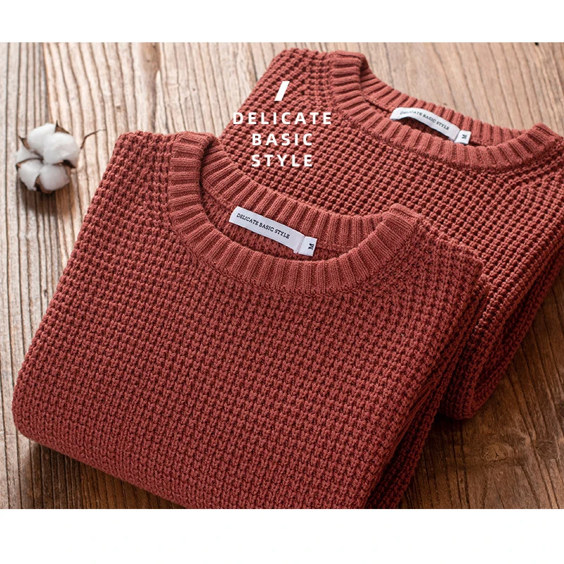 Простой тяжелый свитер в японском ретро стиле для мужчин модный оранжевый