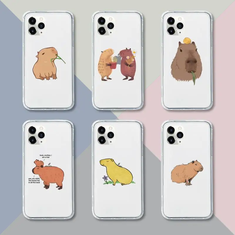 

Capybara Cartoon animal Phone Case Transparent soft For iphone 12 11 13 7 8 6 s plus x xs xr pro max mini