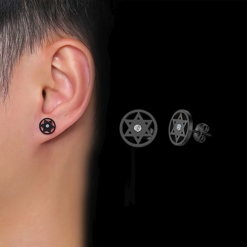 Мужские rarrкольца 10 мм Звезда Давида серьги гвоздики из нержавеющей стали для
