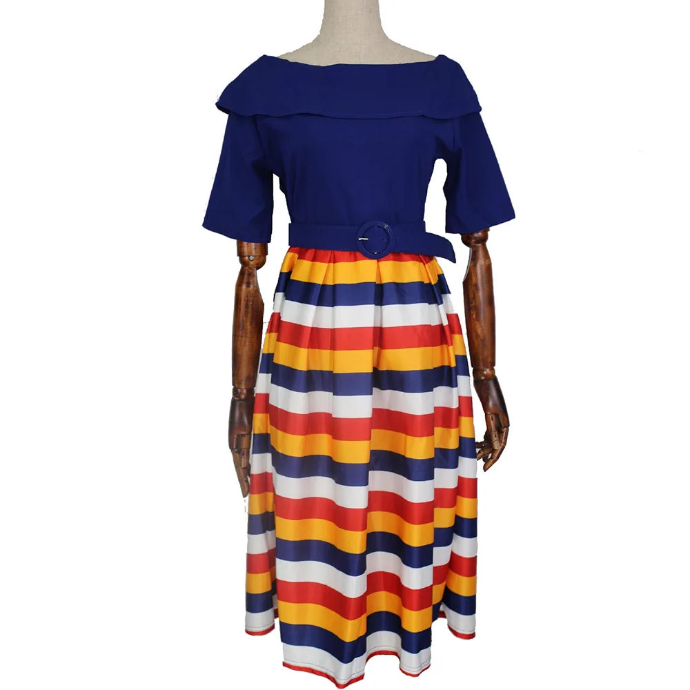 Винтажное платье в радужную полоску миди элегантное офисное ТРАПЕЦИЕВИДНОЕ с