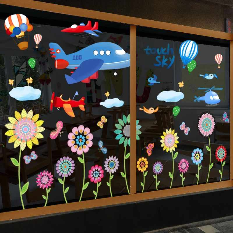 

[SHIJUEHEZI] Flowers Plants Wall Stickers DIY Airplanes Hot Air Balloons Wall Decals for Living Room Kitchen Home Decoration