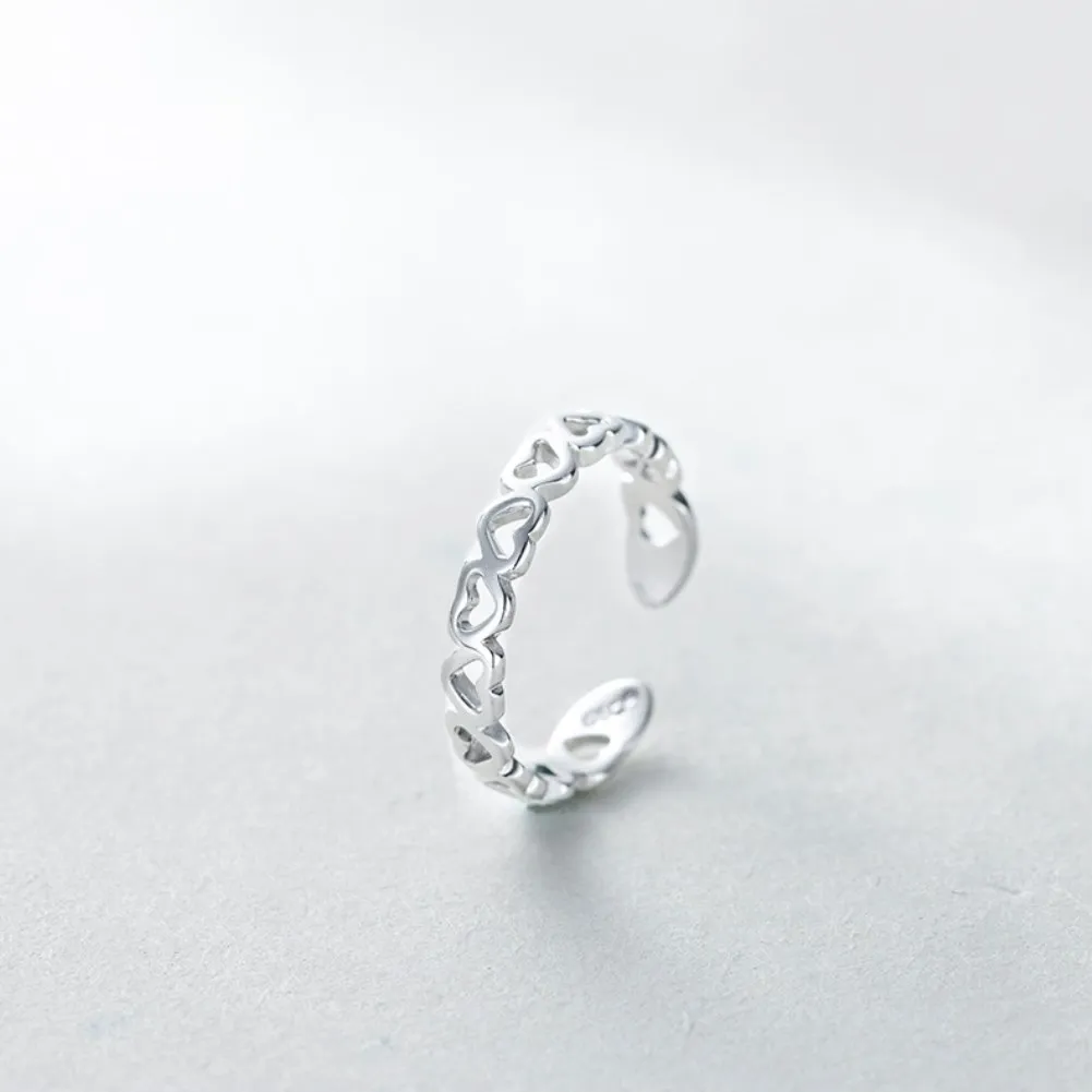 

SILVERHOO 925 Sterling Silver Hollow Heart Finger Rings For Women Simple Adjustable Engagement Wedding Ring Romantic Jewelry