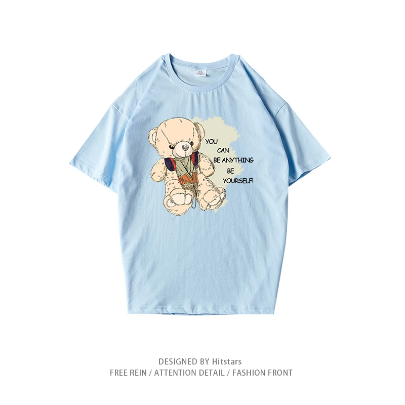 

Unisex T-shirt Cotton Streetwear Casual Shirts Hip Hop Short Sleeve Crew Neck Couple Tees Cute Bear Female Clothes Tops