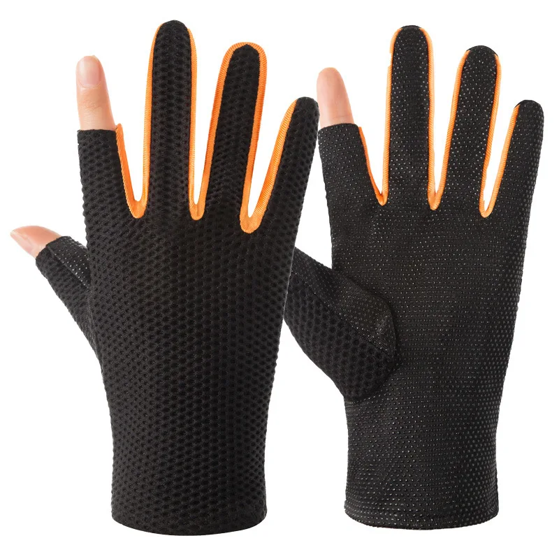 1 пара Нескользящие рыболовные перчатки для сенсорного экрана 2 Cut Пальцы Гибкая