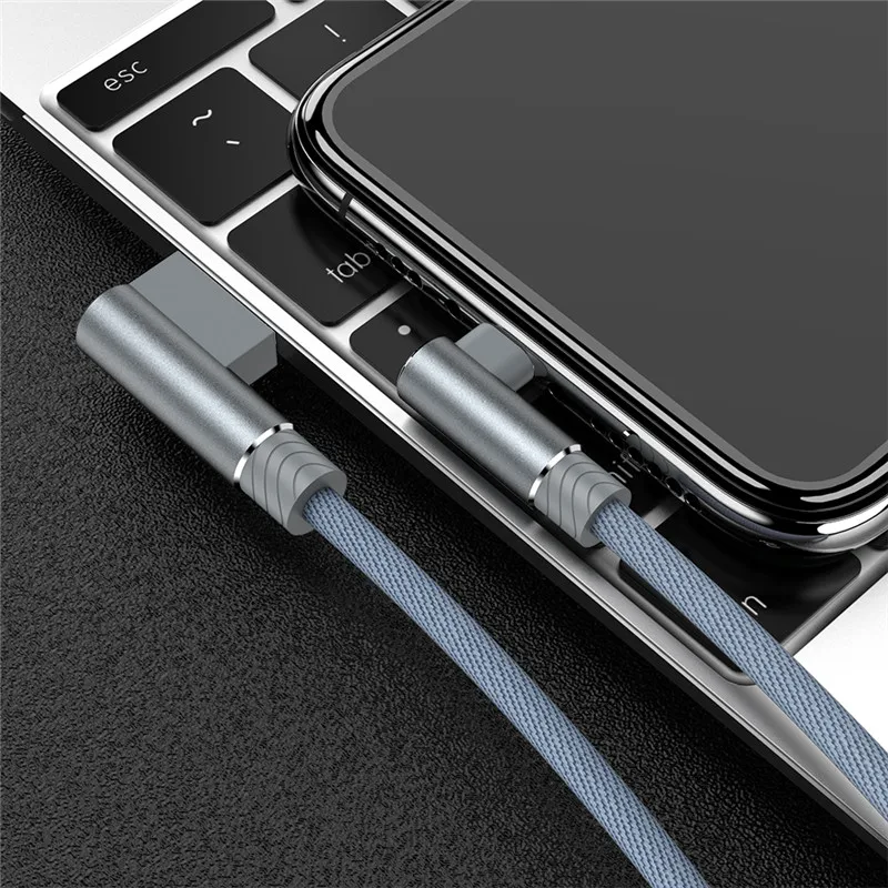 90 градусов USB зарядное устройство кабель для iphone 11 Pro Max XS XR X 8 7 6 6S Plus 5 s 5SE ipad mini 4 Быстрая Зарядка Кабели для мобильных телефонов - Цвет: Серый