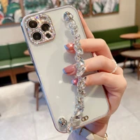 plating transparent camera glitter diamond bracelet phone case for iphone 11 12 13 pro max xr x xs 7 8 plus se 20 soft cover