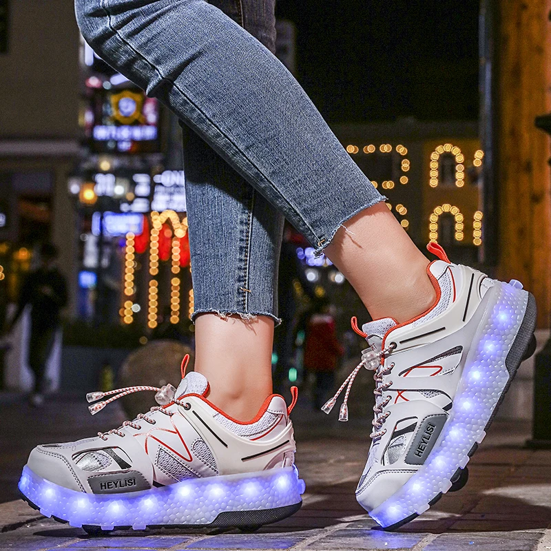Size 28-40 Glowing Sneakers with Charging Switch Light Wheels Woman on for Girls Roller | Детская одежда и обувь