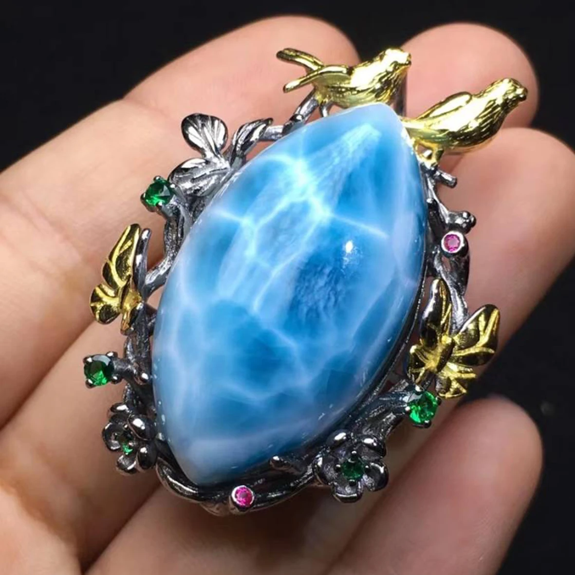 

High Quality Beautiful Natural Dominica Larimar 925 Sterling Silver Bird Pendant Necklace For Women Gift
