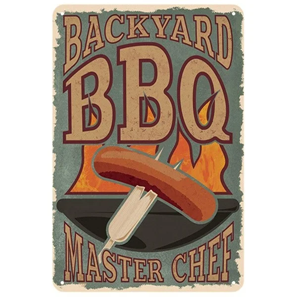 

BBQ Grill Plaque Metal Vintage Tin Sign Pin Up Shabby Chic Decor Metal Signs Vintage Bar Decoration Metal Poster Pub Metal Plate