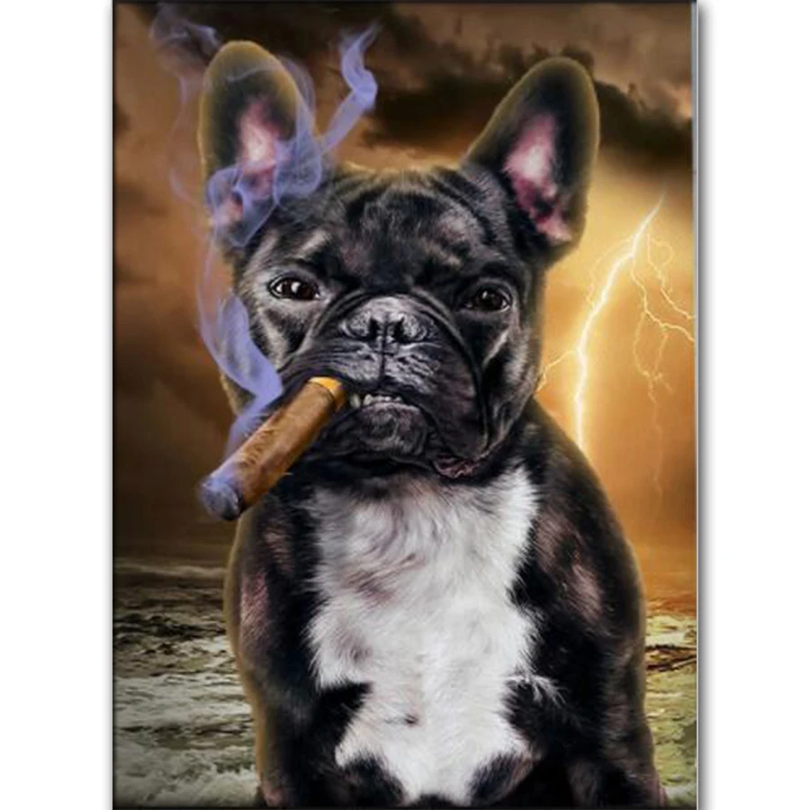 

New Diamond Painting Animal French Bulldog with Cigar Picture Home Decoration Painting Rhinestone Embroidery Mosaic Wall Art Dec