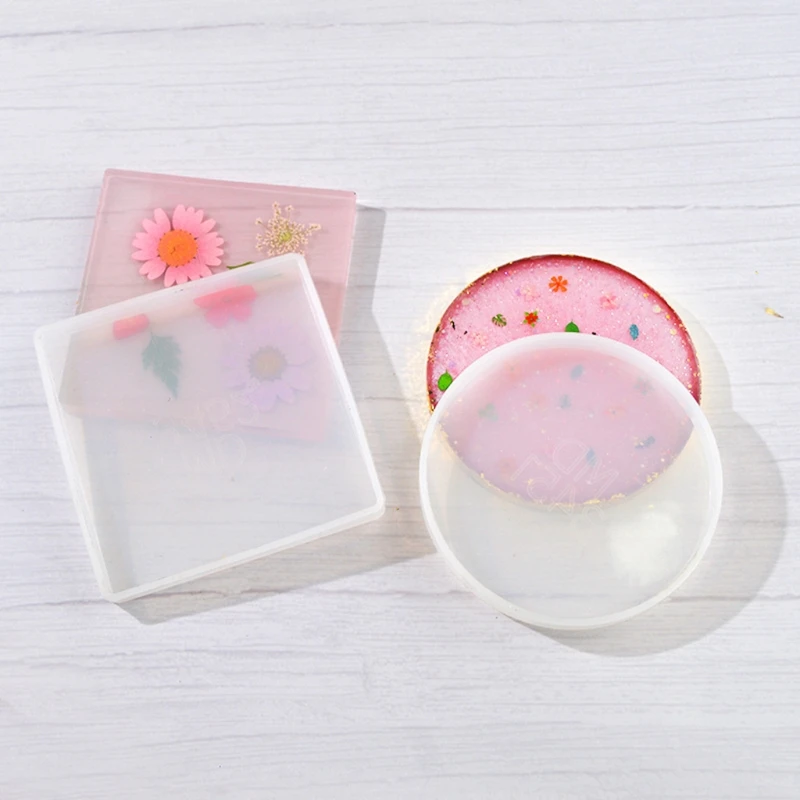 

2Pcs Round Square Coaster Resin Mold Kit Geode Agate Resin Coaster Molds Glossy Coaster Cup Mats Molds Resin Craft Tools