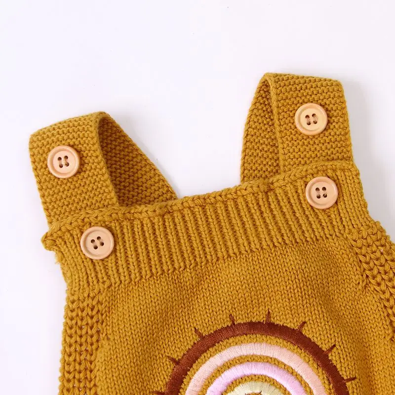 

Winter Baby Girl Knitted Romper Infant Sleeveless Warm Rainbow Print Strap Bodysuit Newborn Outfits
