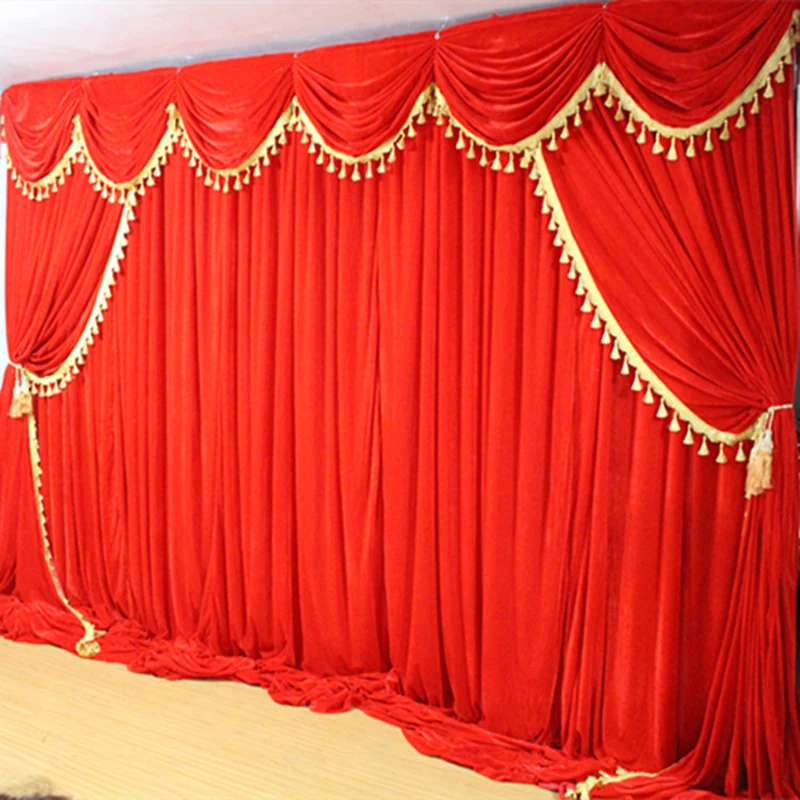 

High Quality Thicker 3*6m Party Background Curtain For Wedding Decoration Velvet Wedding Backdrop Curtains with Tassel Swags