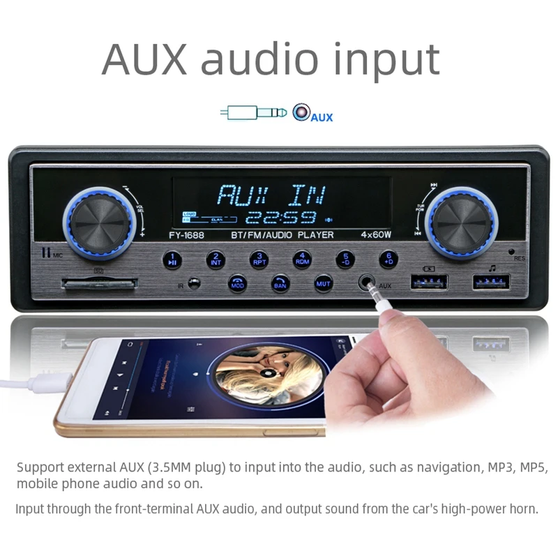 Автомобильный MP3-плеер автомагнитола 1 DIN с Bluetooth стереозвуком FM-приемником