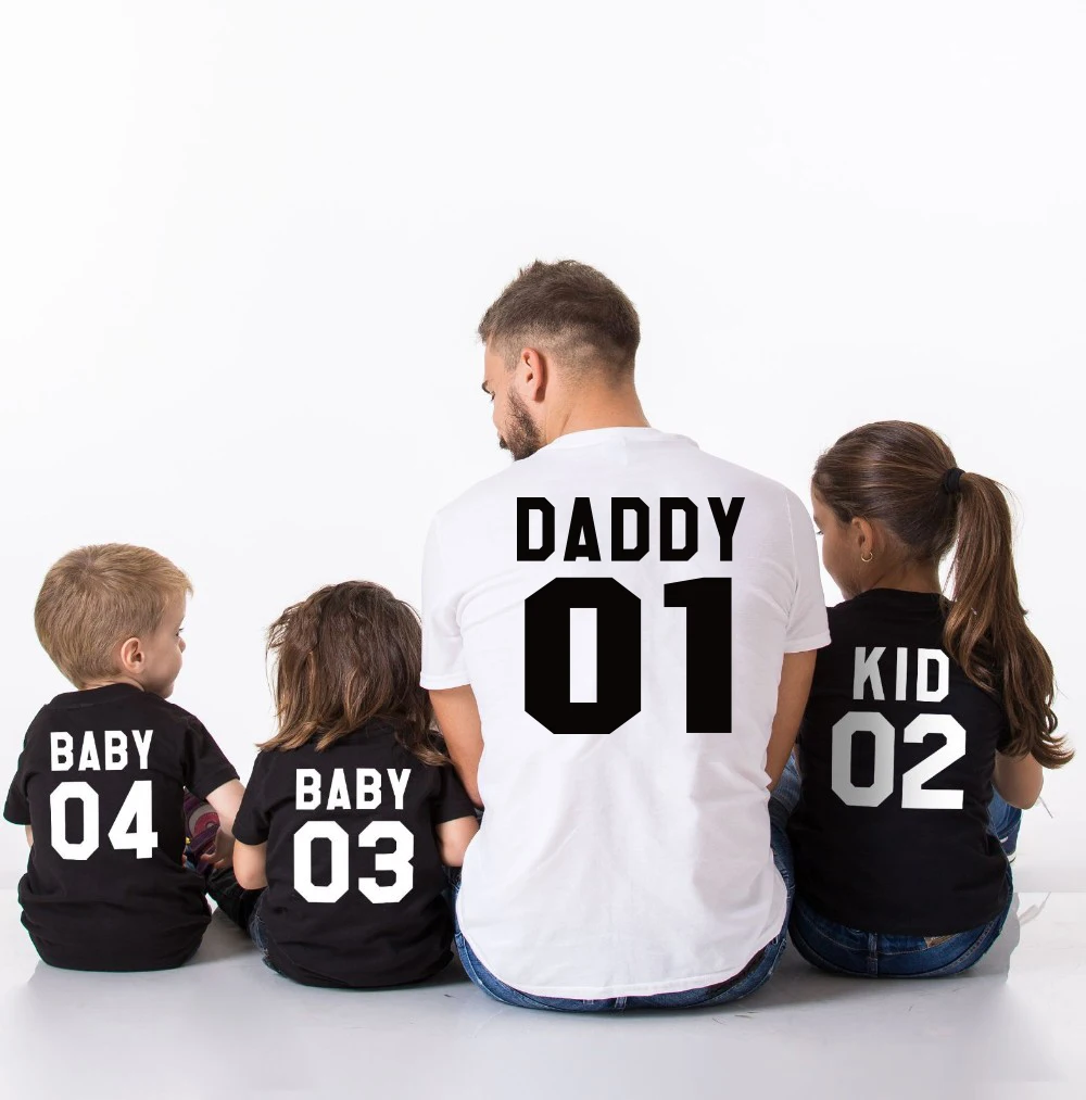 Family Matching Clothes  Family Look Cotton T-shirt DADDY MOMMY KID BABY Funny Letter Print Number Tops Tees Summer