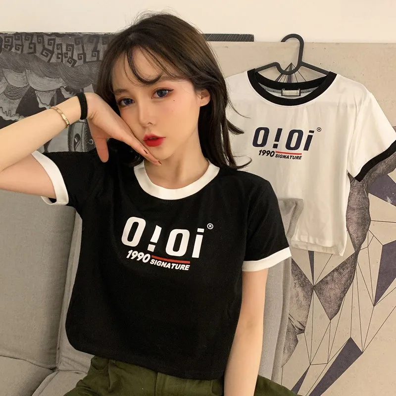 

O 2020 женская летняя свободная футболка с вырезом лодочкой и коротким рукавом с буквенным принтом, универсальные Топы