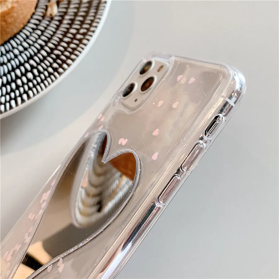 Модный зеркальный чехол для телефона с большим сердечком iPhone 11 Pro XS MAX XR X 8 7 Plus 6 6s