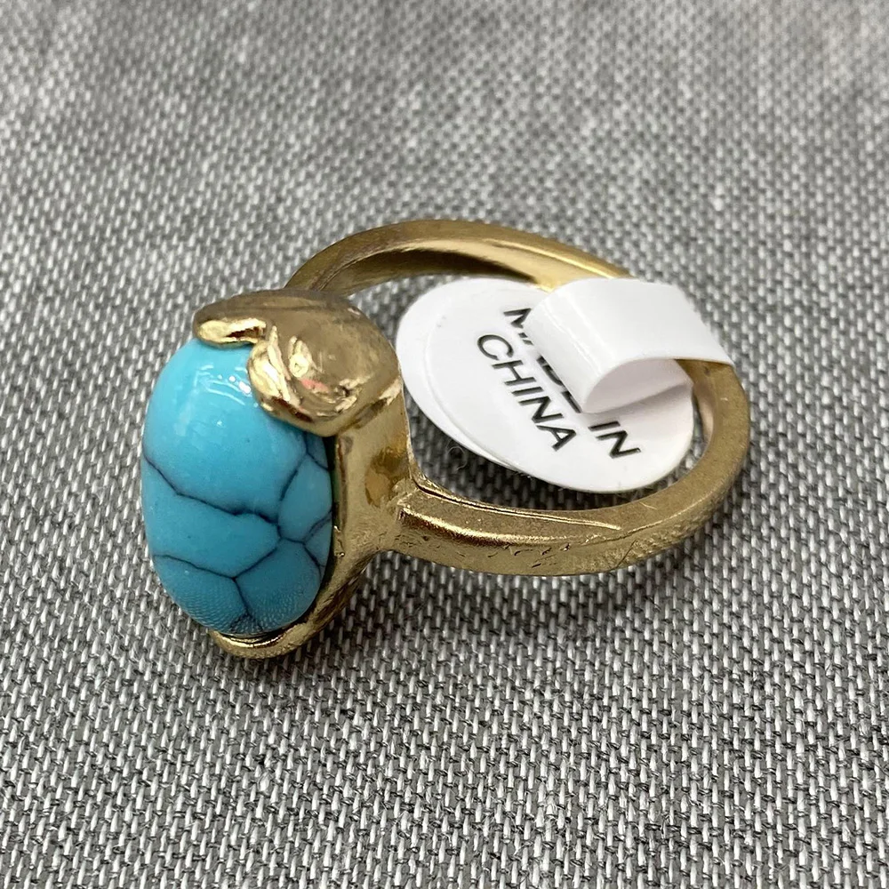 

20pcs/lot Natural Stone Rings Blue Turquoises Mix Shapes Irregural Agates Rings Mixed Loading Classic Style for Women Men Gift