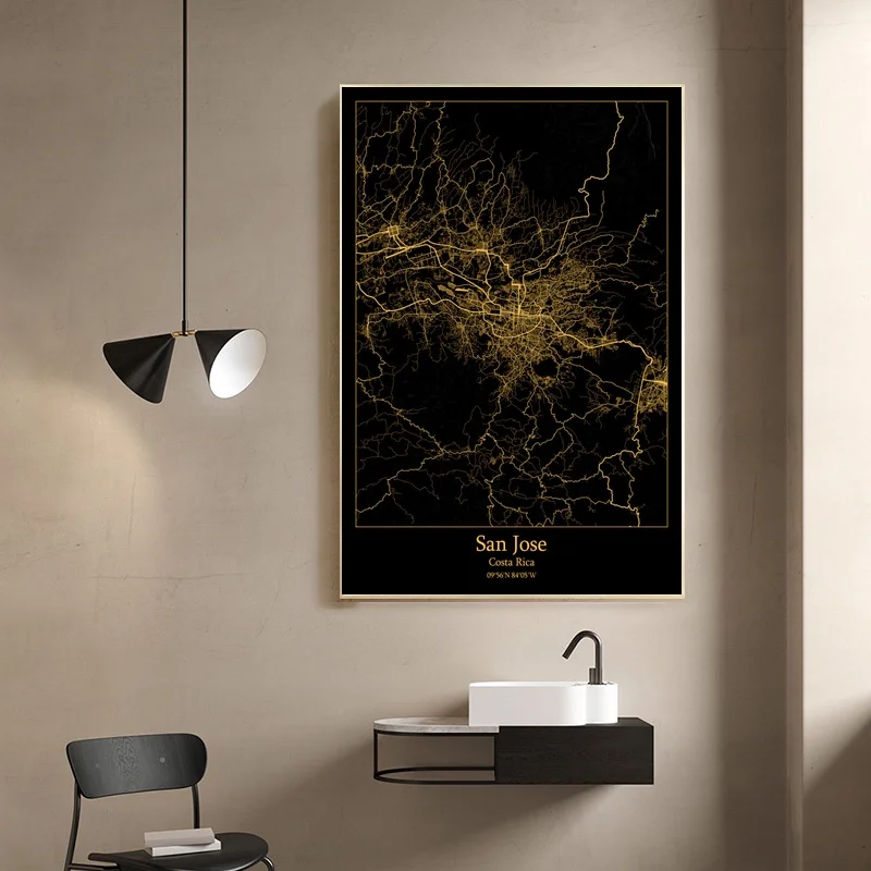 

Карта Сан-Хосе Коста-Рики плакат настенный художественный Декор печать подарок холст акварельный плакат