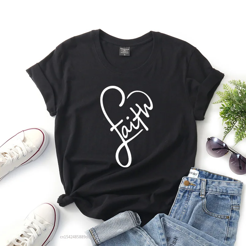 

Women Faith T Shirt Customized Heart Print T Shirt 2020 Summer Short Sleeve Casual Tops Camisetas Mujer