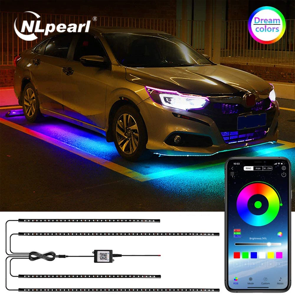 

NLpearl RGB Car Underglow Light Remote/APP Control Flexible LED Strip Car LED Neon Underbody Light Atmosphere Decorative Lamp