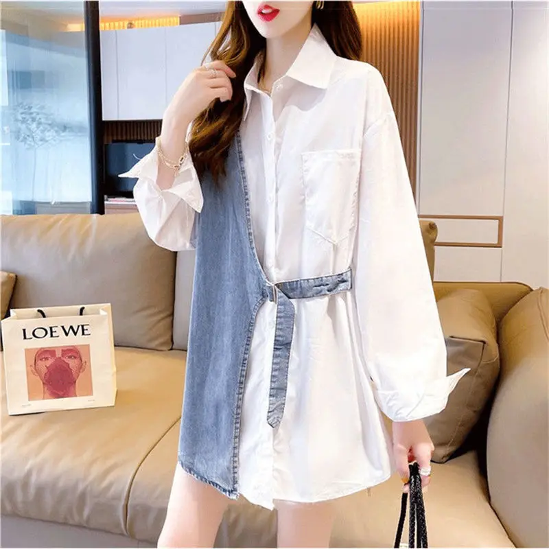 Женская комбинированная рубашка в ковбойском стиле свободная однобортная