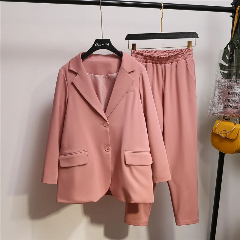 Женский брючный костюм 4XL 5XL размера плюс черный розовый комплект из 2 предметов