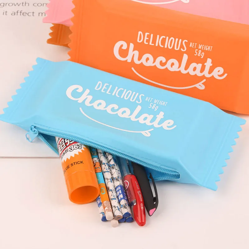 Кавайные пеналы силиконовые шоколадные конфеты милые для школы и офиса синий |