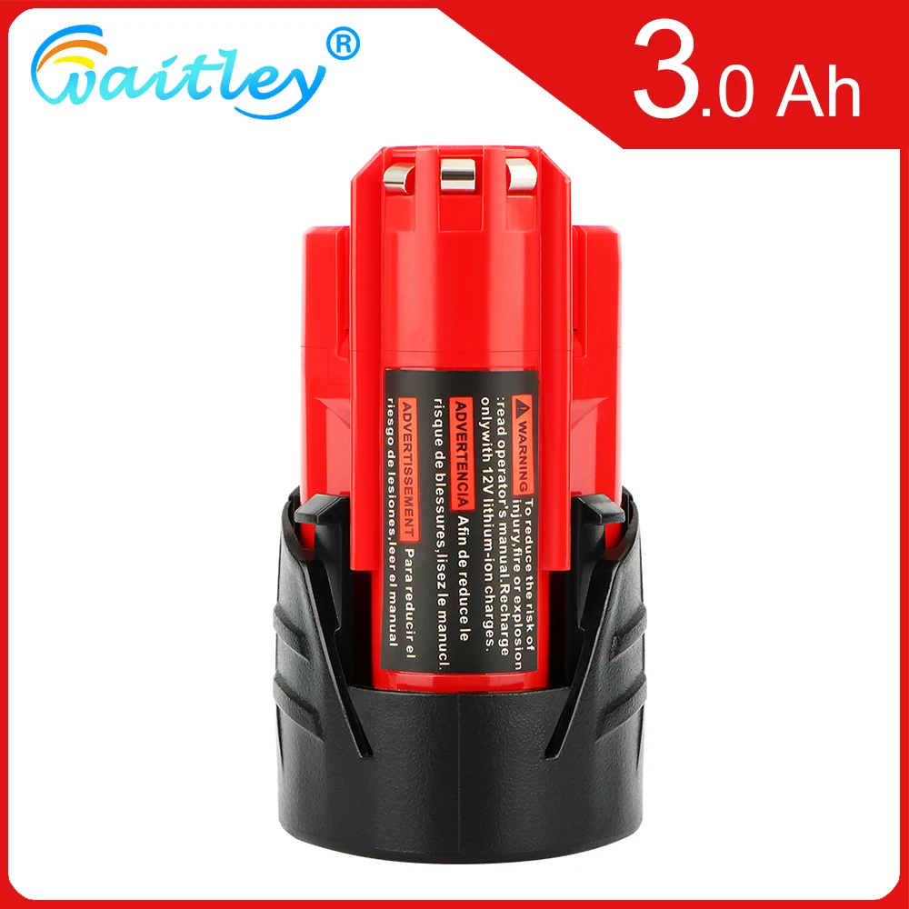 

Литий-ионный аккумулятор Waitley M12, 12 В, 3 А, для инструментов Milwaukee, 12 В, li-ion, XC, 48-11-2420, 48-11-2411, 48-11-2440