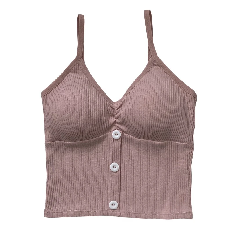 

HELIAR Women Button Up Crop Tops Knitting Camisole Female Padded Tops Sexy Solid Underwear Bra Crop Top For Women Summer