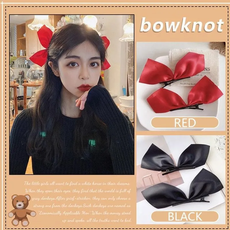 

2pcs Black White Ribbon Hair Bows Clips Vintage Bowknot Barrettes Accessories Velvet Hair For Women Side Headdress Hairpin S8Y6