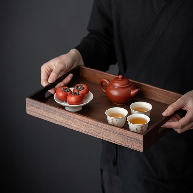 

Wooden Serving Tray with Handle Rectangle Breakfast Sushi Snack Bread Dessert Cake Plate Platter for Farmhouse Home Decor