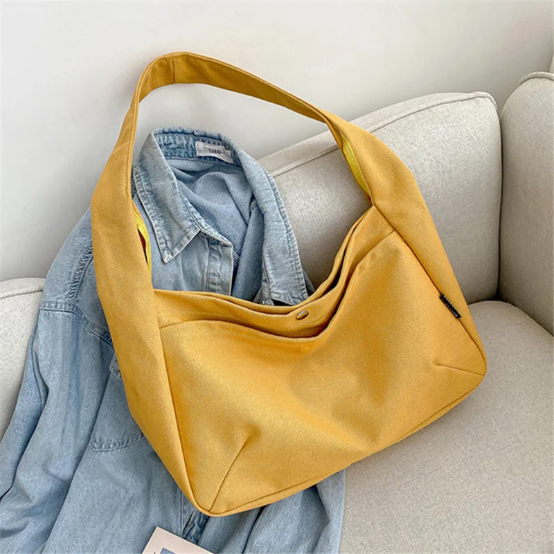 

High Quality Solid Color Canvas Tote Bag Women Handbags Large Capacity Women Leisure Shoulder Bags Ladies Fashion Travel Bags