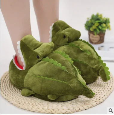 

Funny Animal Crocodile Slipper Winter Warm Plush Indoor Shoes Men Women Girls Plus Size