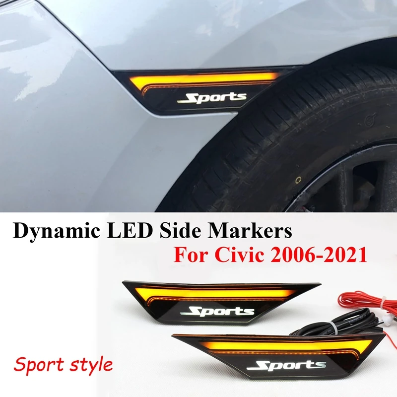 

Динамичессветодиодный указатели поворота, Передние боковые маркеры, огни для Honda Civic 2016-2021, боковой указатель поворота