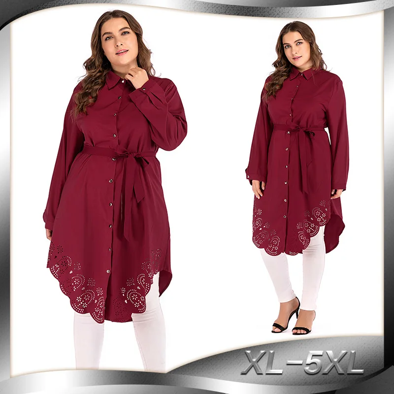 2019 Fashion Large Size Women's Loose Long-sleeved Hollow Personality Dress Temperament Lace Female | Женская одежда