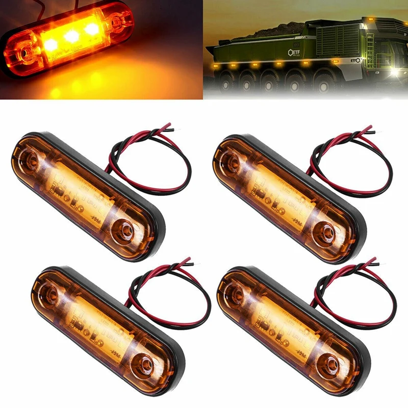 

4X 12V-24V Янтарная 3 светодиодный 3,4 дюймов боковые Габаритные светильник лампа грузовик лодка прицеп задние фонари светильник индикатор сигна...