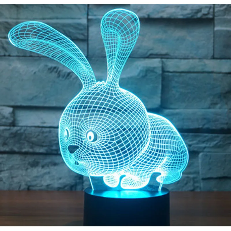 Ночник светодиодный с 3d-изображением кролика 7 цветов светильник для украшения