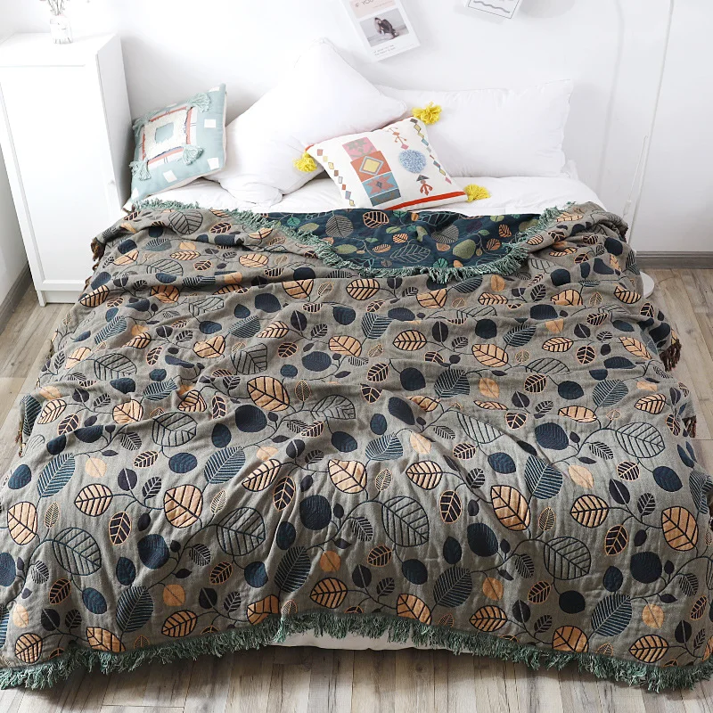 

Одеяло с кисточками и листьями, домашнее покрывало из чистого хлопка, дорожное покрывало для дивана, кондиционер, односпальное покрывало