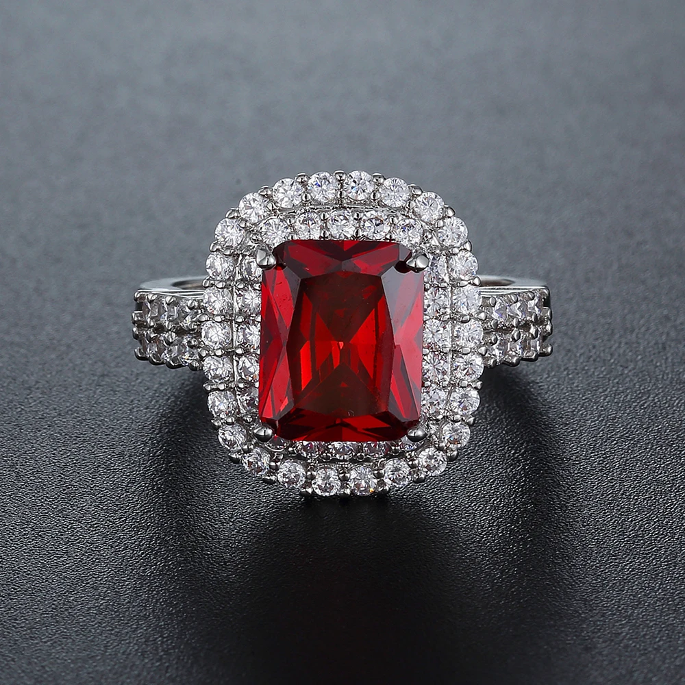 Новинка женское посеребренное кольцо с красным цирконом модное свадебное