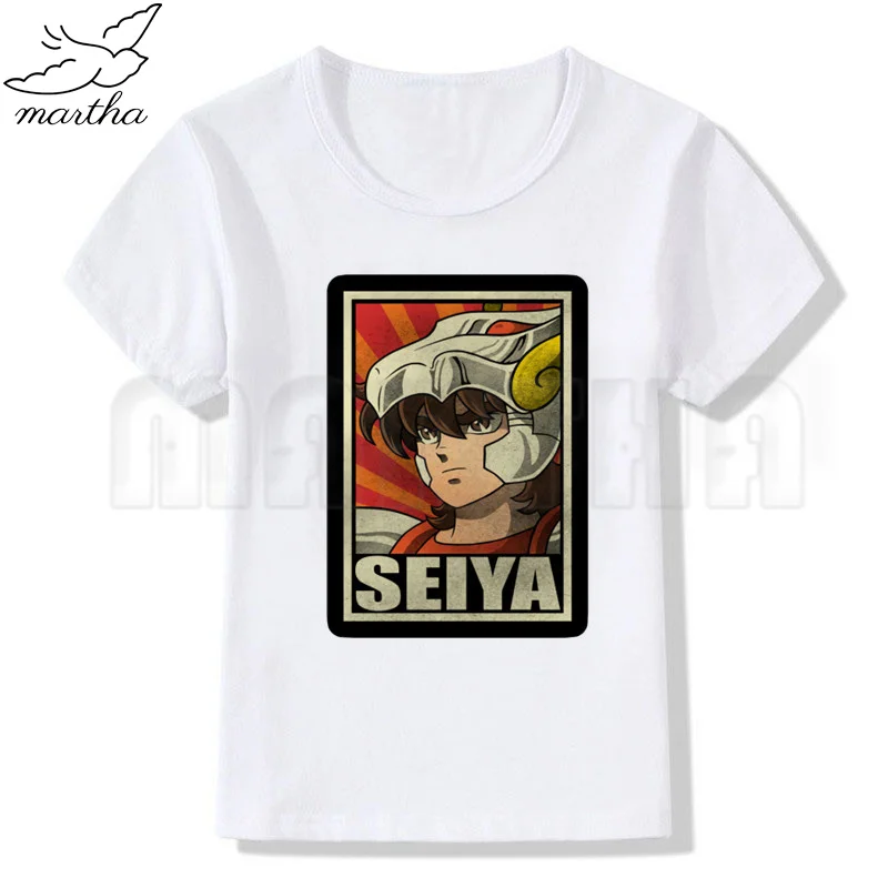 

Детская летняя одежда Saint Seya, милые топы с Рыцари зодиака, белая футболка с принтом, Забавный мультяшный Топ