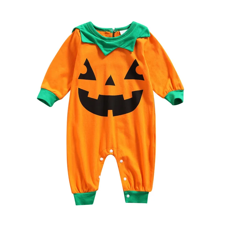 

Halloween Baby Girls Boys Romper Toddlers Spring Autumn Pumpkin Smiling Face Printing Long Sleeve Round Collar Jumpsuit