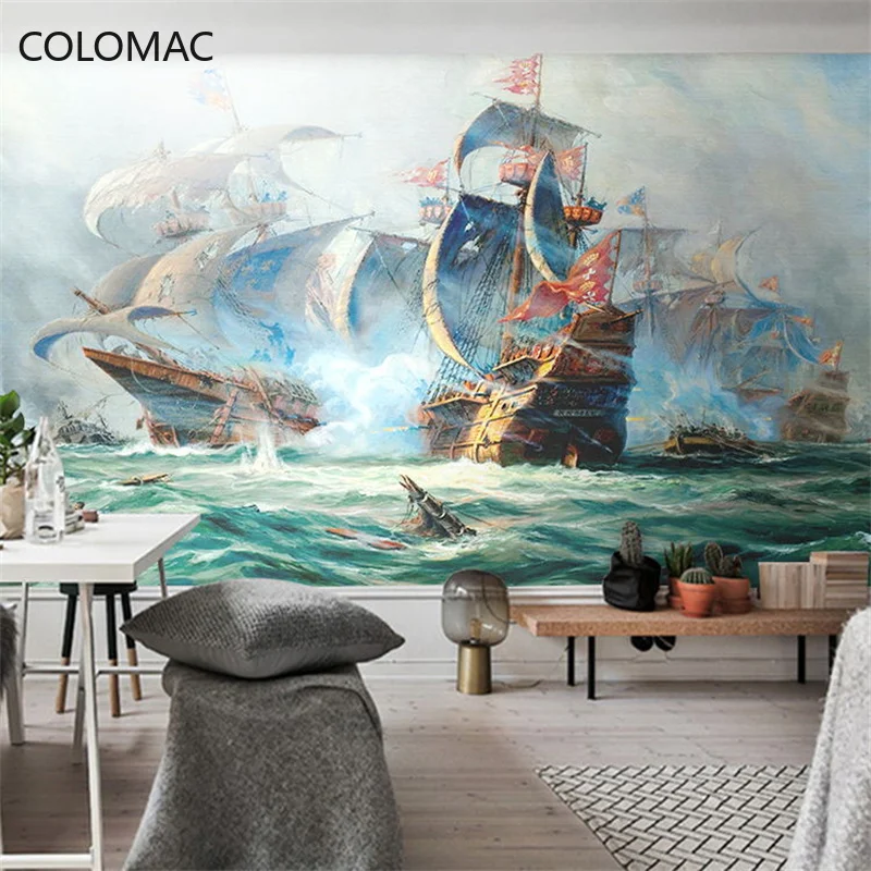 

Colomac Custom European Pirate Ship Caribbean Sea World Wallpaper Restaurant Theme Room Mural 3d Wall Paintings Dropshipping